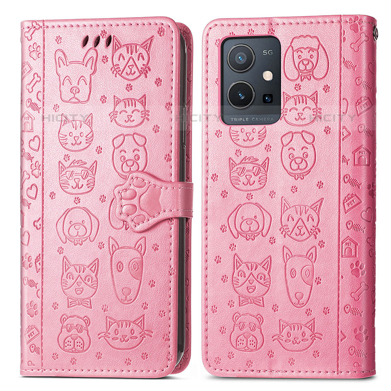 Custodia Portafoglio In Pelle Fantasia Modello Cover con Supporto S03D per Vivo T1 5G India Rosa