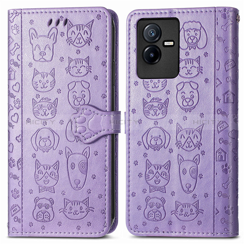 Custodia Portafoglio In Pelle Fantasia Modello Cover con Supporto S03D per Vivo T2x 5G Viola