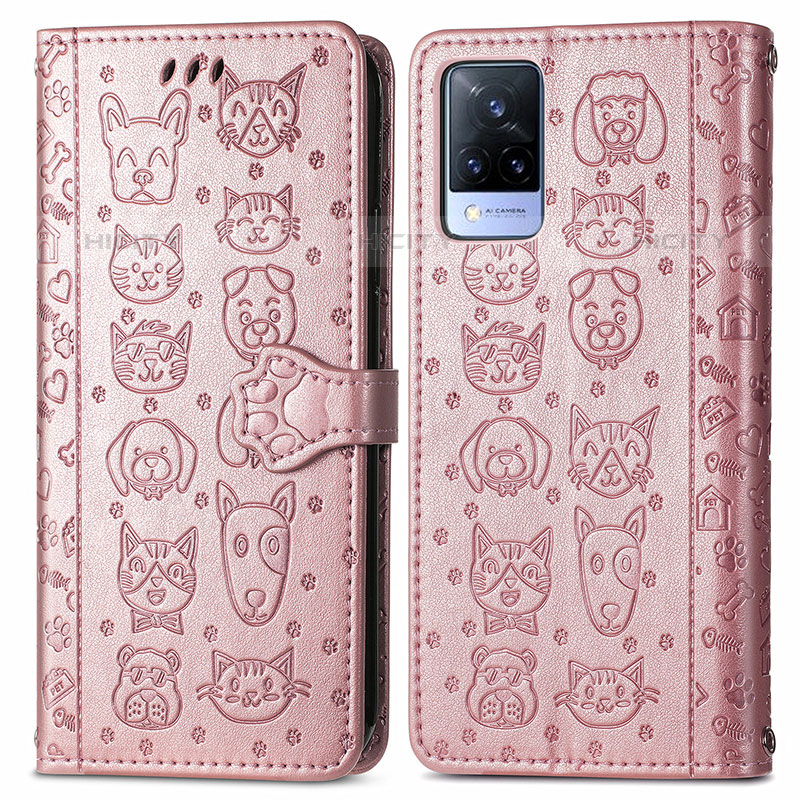 Custodia Portafoglio In Pelle Fantasia Modello Cover con Supporto S03D per Vivo V21s 5G Oro Rosa