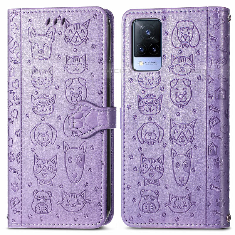 Custodia Portafoglio In Pelle Fantasia Modello Cover con Supporto S03D per Vivo V21s 5G Viola