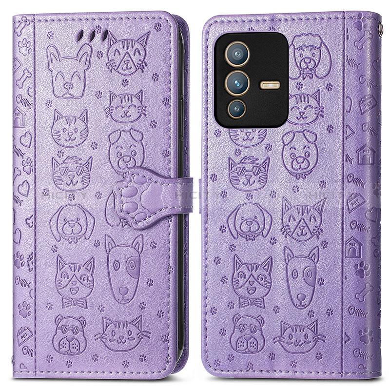 Custodia Portafoglio In Pelle Fantasia Modello Cover con Supporto S03D per Vivo V23 5G Viola