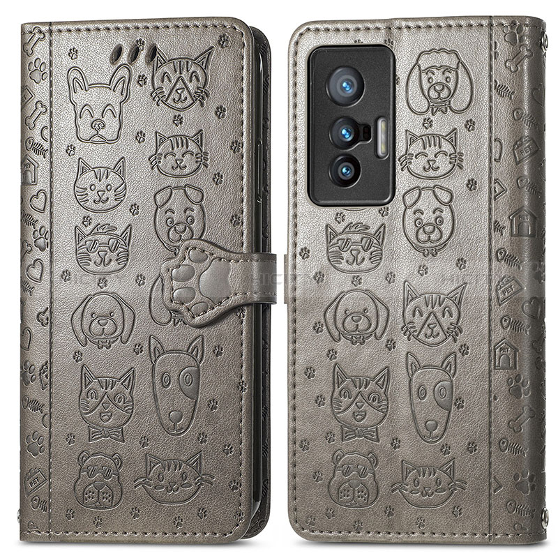 Custodia Portafoglio In Pelle Fantasia Modello Cover con Supporto S03D per Vivo X70 5G Grigio