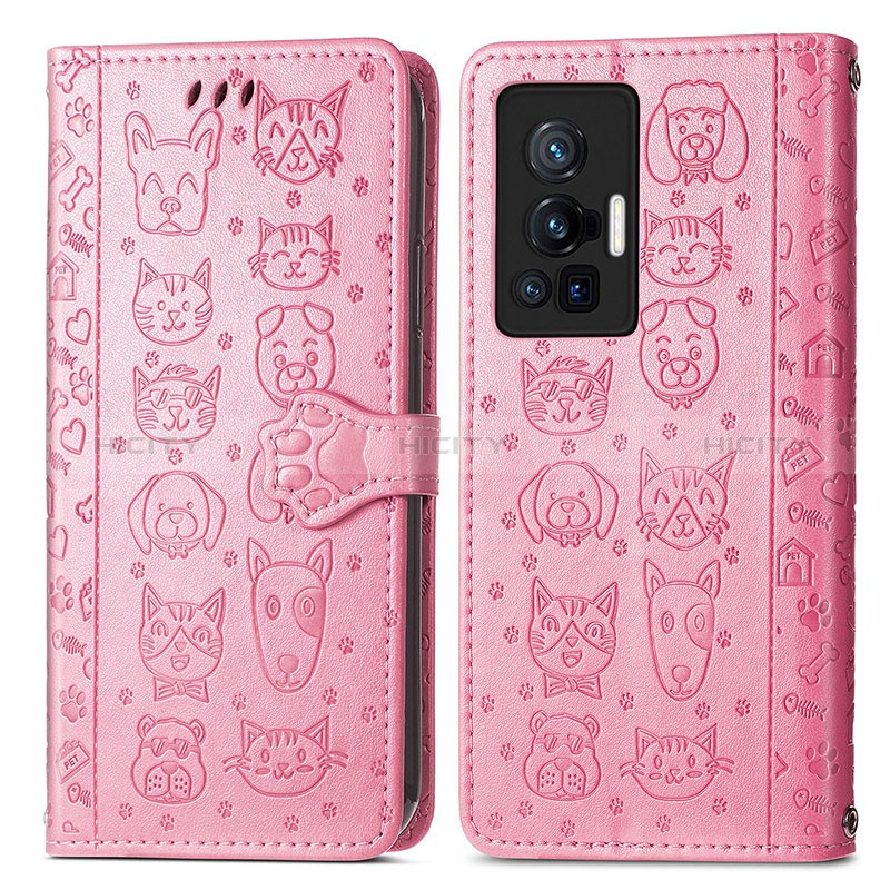 Custodia Portafoglio In Pelle Fantasia Modello Cover con Supporto S03D per Vivo X70 Pro 5G Rosa