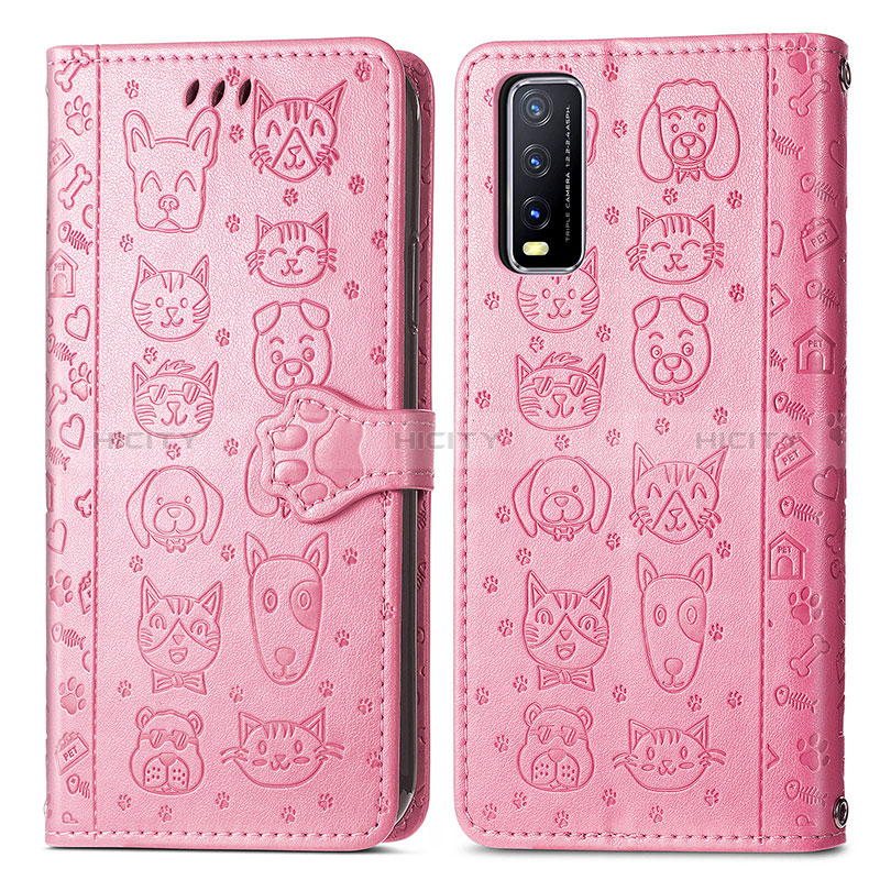 Custodia Portafoglio In Pelle Fantasia Modello Cover con Supporto S03D per Vivo Y11s Rosa