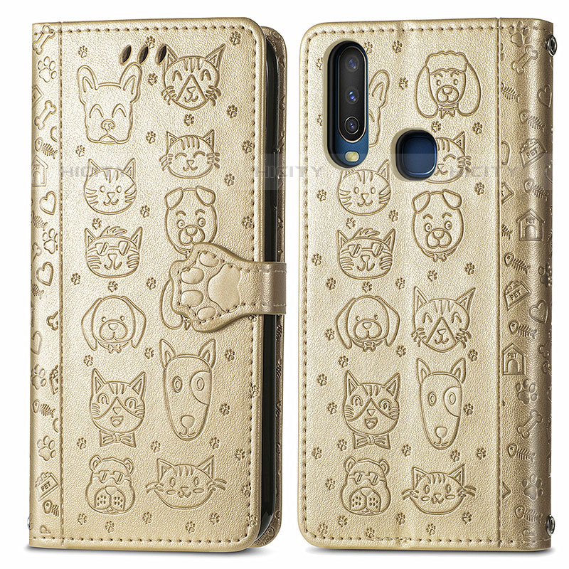 Custodia Portafoglio In Pelle Fantasia Modello Cover con Supporto S03D per Vivo Y12 Oro