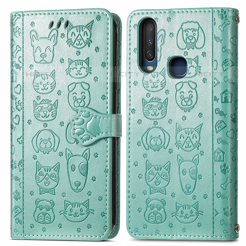 Custodia Portafoglio In Pelle Fantasia Modello Cover con Supporto S03D per Vivo Y12 Verde