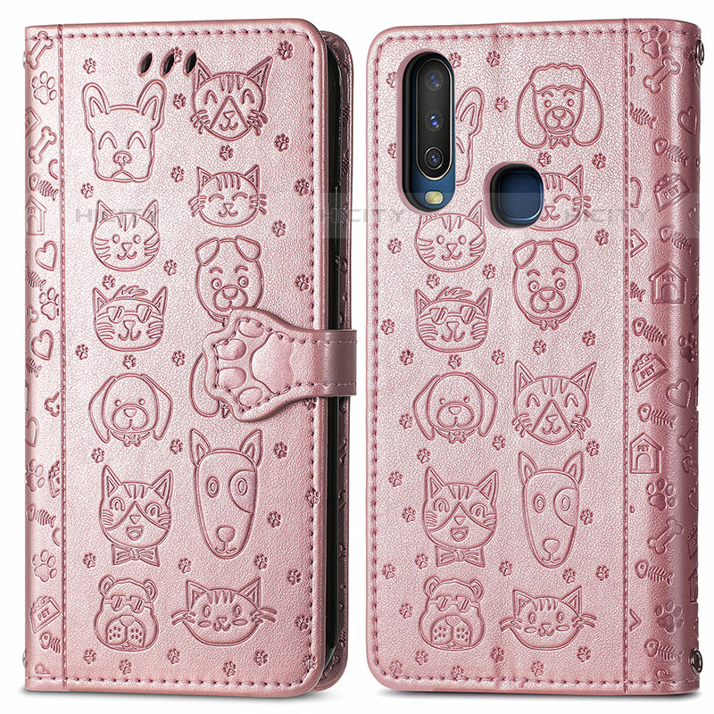 Custodia Portafoglio In Pelle Fantasia Modello Cover con Supporto S03D per Vivo Y17 Oro Rosa