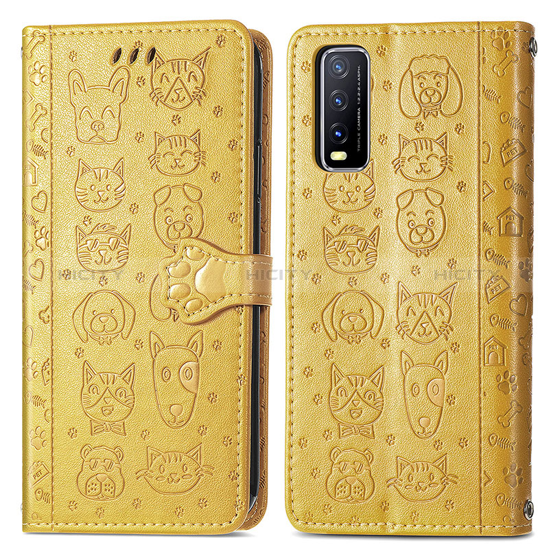 Custodia Portafoglio In Pelle Fantasia Modello Cover con Supporto S03D per Vivo Y20s G Giallo