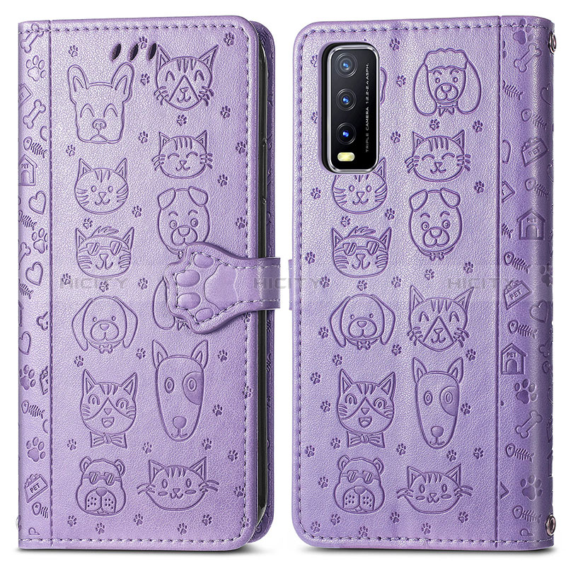 Custodia Portafoglio In Pelle Fantasia Modello Cover con Supporto S03D per Vivo Y20s G Viola