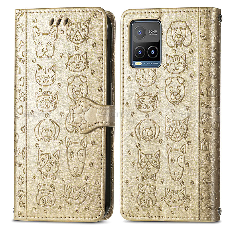 Custodia Portafoglio In Pelle Fantasia Modello Cover con Supporto S03D per Vivo Y21s Oro