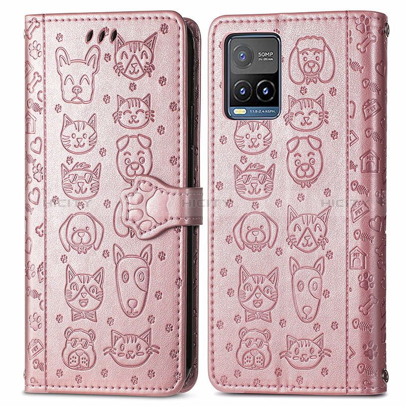 Custodia Portafoglio In Pelle Fantasia Modello Cover con Supporto S03D per Vivo Y21s Oro Rosa