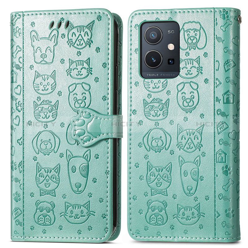 Custodia Portafoglio In Pelle Fantasia Modello Cover con Supporto S03D per Vivo Y30 5G Verde