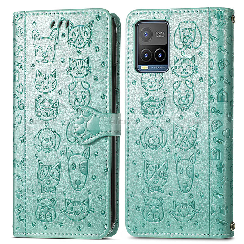 Custodia Portafoglio In Pelle Fantasia Modello Cover con Supporto S03D per Vivo Y32 4G Verde