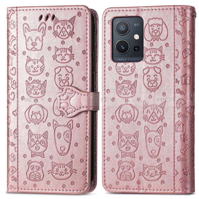 Custodia Portafoglio In Pelle Fantasia Modello Cover con Supporto S03D per Vivo Y33e 5G Oro Rosa