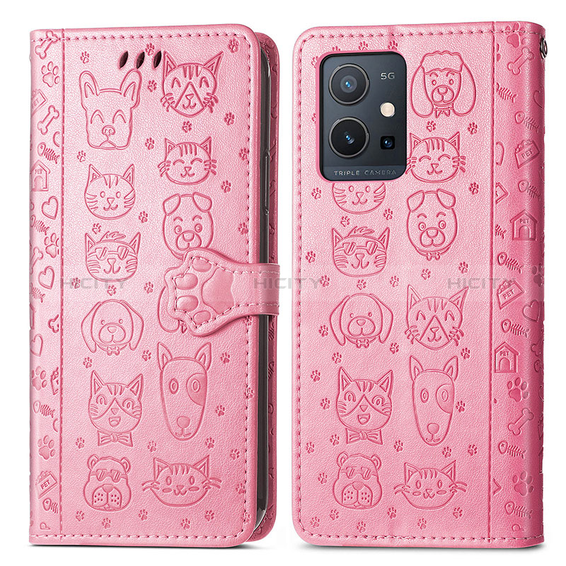 Custodia Portafoglio In Pelle Fantasia Modello Cover con Supporto S03D per Vivo Y33e 5G Rosa