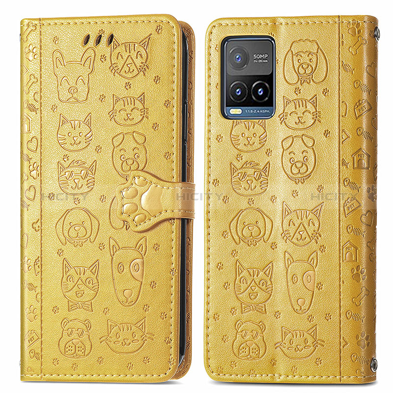 Custodia Portafoglio In Pelle Fantasia Modello Cover con Supporto S03D per Vivo Y33s Giallo