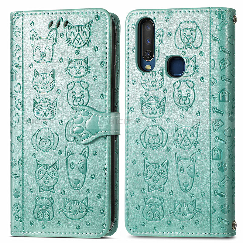 Custodia Portafoglio In Pelle Fantasia Modello Cover con Supporto S03D per Vivo Y3s Verde