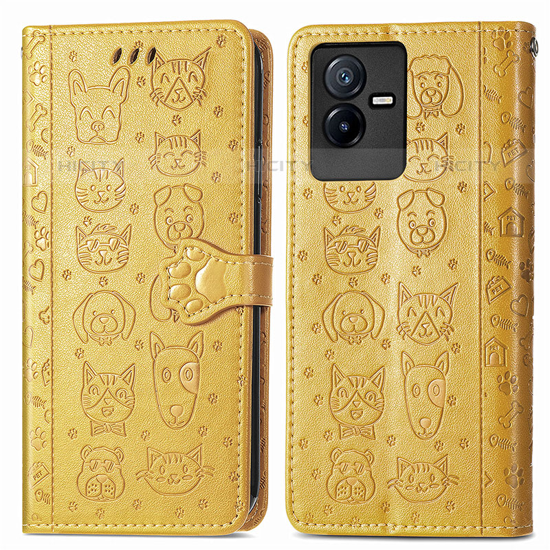 Custodia Portafoglio In Pelle Fantasia Modello Cover con Supporto S03D per Vivo Y73t Giallo