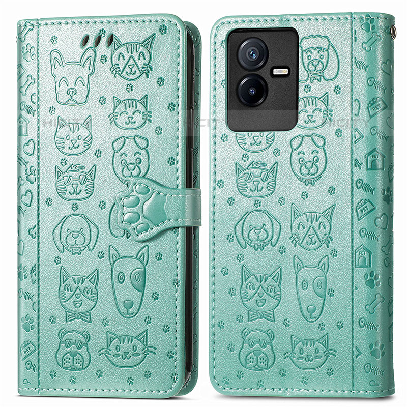 Custodia Portafoglio In Pelle Fantasia Modello Cover con Supporto S03D per Vivo Y73t Verde