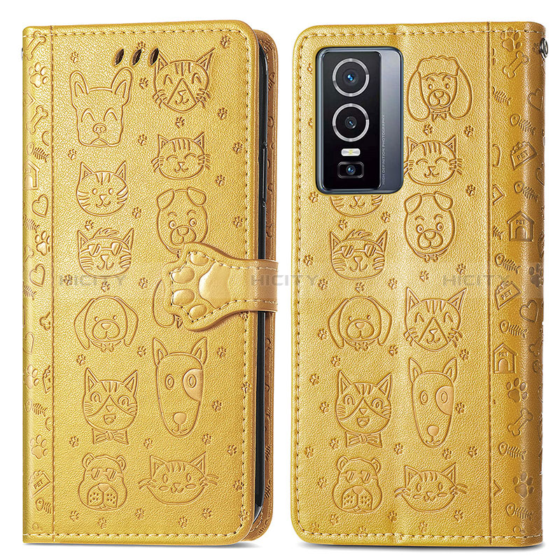 Custodia Portafoglio In Pelle Fantasia Modello Cover con Supporto S03D per Vivo Y76 5G Giallo