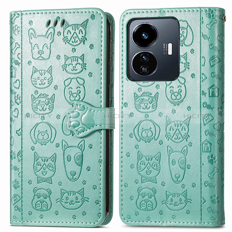 Custodia Portafoglio In Pelle Fantasia Modello Cover con Supporto S03D per Vivo Y77 5G Verde