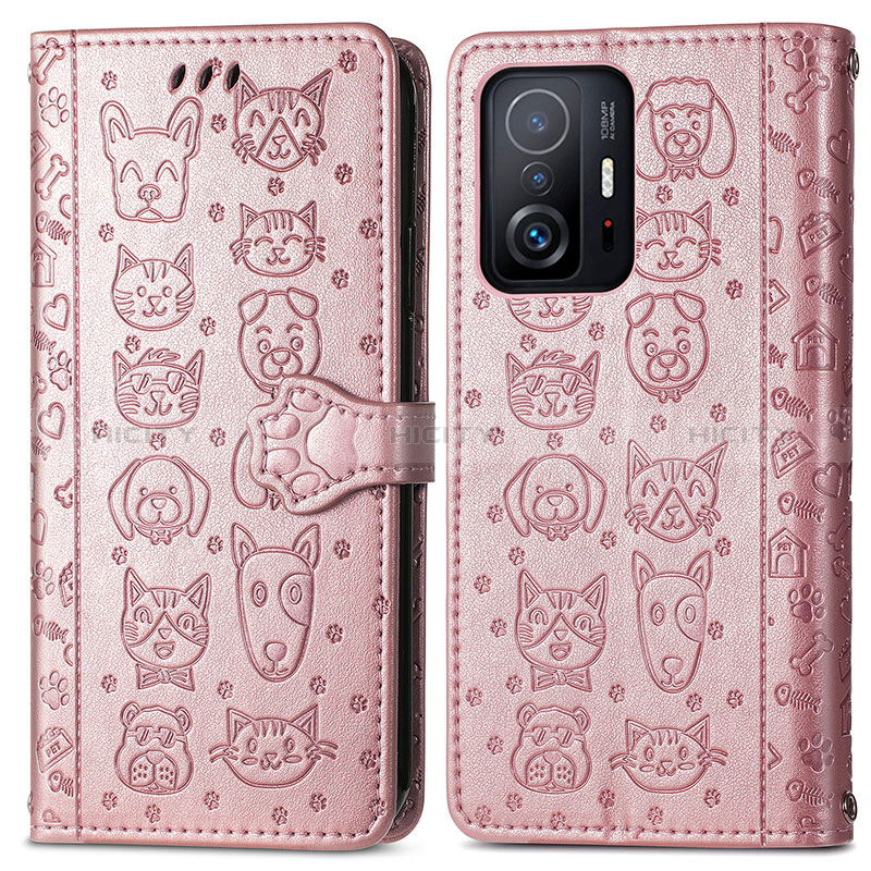 Custodia Portafoglio In Pelle Fantasia Modello Cover con Supporto S03D per Xiaomi Mi 11T Pro 5G Oro Rosa