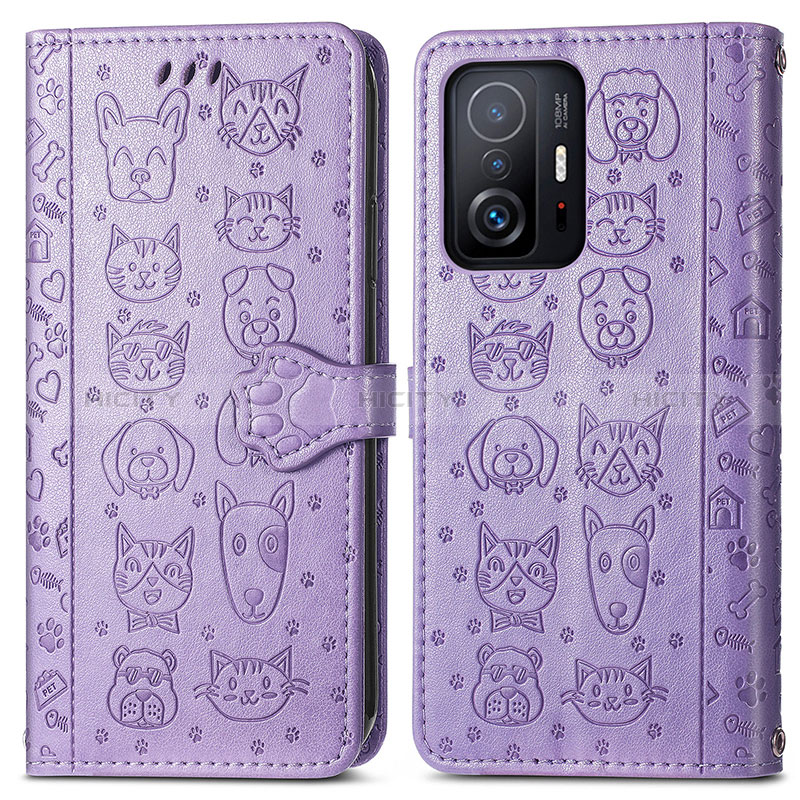 Custodia Portafoglio In Pelle Fantasia Modello Cover con Supporto S03D per Xiaomi Mi 11T Pro 5G Viola