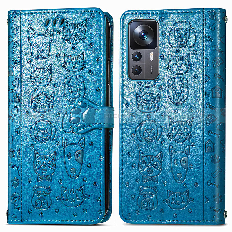 Custodia Portafoglio In Pelle Fantasia Modello Cover con Supporto S03D per Xiaomi Mi 12T Pro 5G Blu