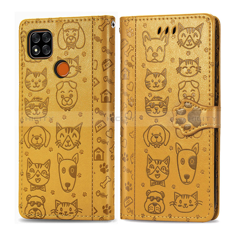 Custodia Portafoglio In Pelle Fantasia Modello Cover con Supporto S03D per Xiaomi POCO C3 Giallo