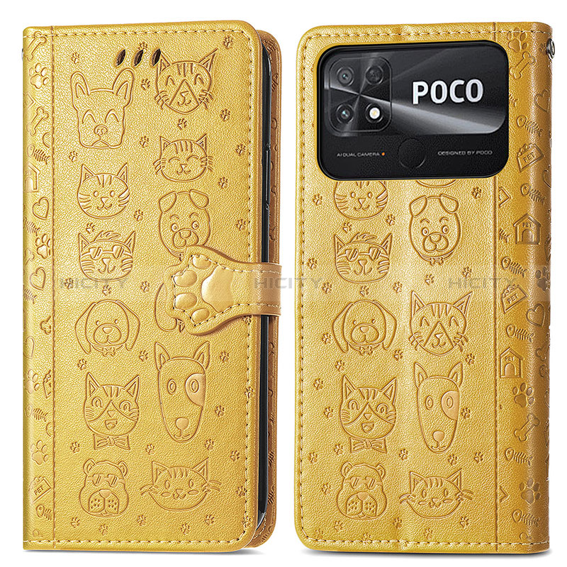 Custodia Portafoglio In Pelle Fantasia Modello Cover con Supporto S03D per Xiaomi Poco C40 Giallo