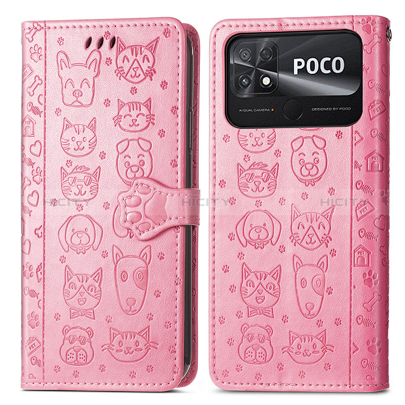 Custodia Portafoglio In Pelle Fantasia Modello Cover con Supporto S03D per Xiaomi Poco C40 Rosa