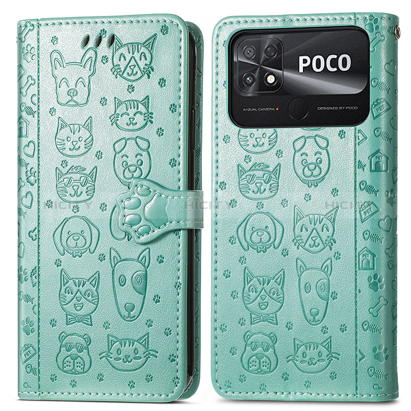 Custodia Portafoglio In Pelle Fantasia Modello Cover con Supporto S03D per Xiaomi Poco C40 Verde