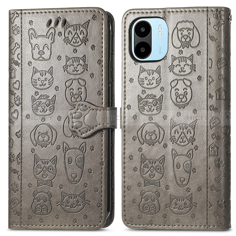 Custodia Portafoglio In Pelle Fantasia Modello Cover con Supporto S03D per Xiaomi Poco C50 Grigio