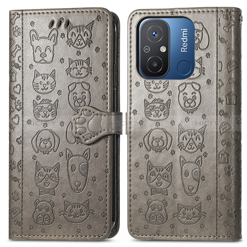 Custodia Portafoglio In Pelle Fantasia Modello Cover con Supporto S03D per Xiaomi Poco C55 Grigio