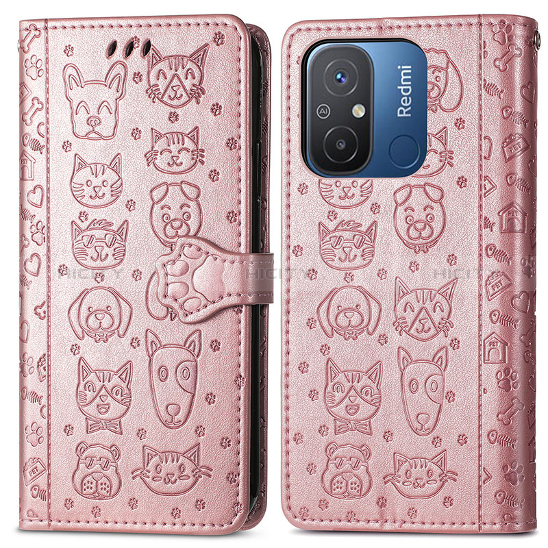 Custodia Portafoglio In Pelle Fantasia Modello Cover con Supporto S03D per Xiaomi Poco C55 Oro Rosa