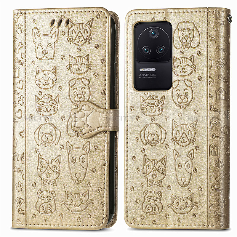 Custodia Portafoglio In Pelle Fantasia Modello Cover con Supporto S03D per Xiaomi Poco F4 5G Oro