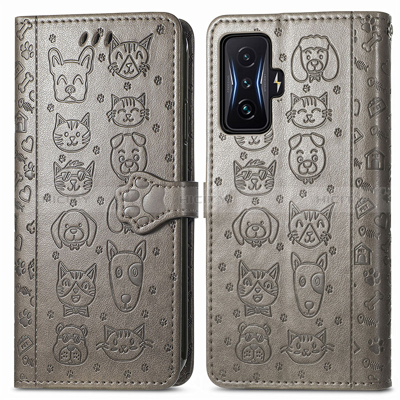 Custodia Portafoglio In Pelle Fantasia Modello Cover con Supporto S03D per Xiaomi Poco F4 GT 5G Grigio