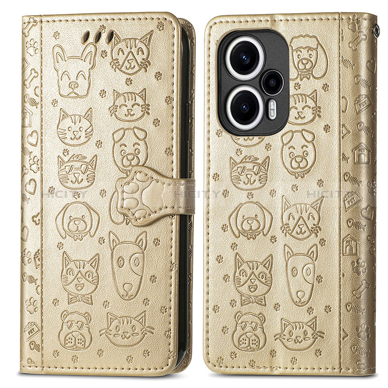 Custodia Portafoglio In Pelle Fantasia Modello Cover con Supporto S03D per Xiaomi Poco F5 5G Oro