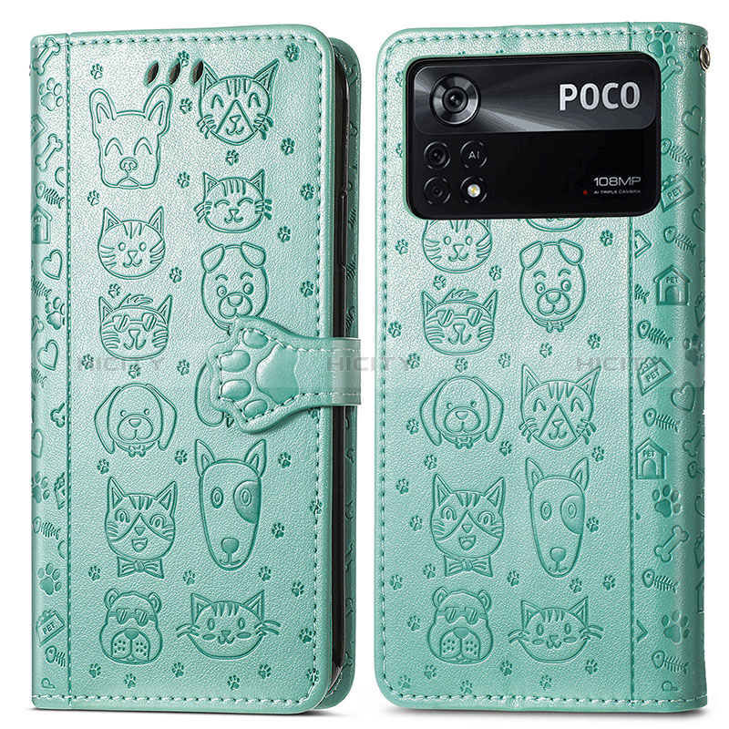 Custodia Portafoglio In Pelle Fantasia Modello Cover con Supporto S03D per Xiaomi Poco X4 Pro 5G Verde