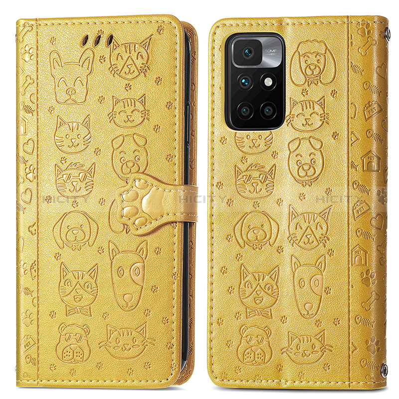 Custodia Portafoglio In Pelle Fantasia Modello Cover con Supporto S03D per Xiaomi Redmi 10 4G Giallo