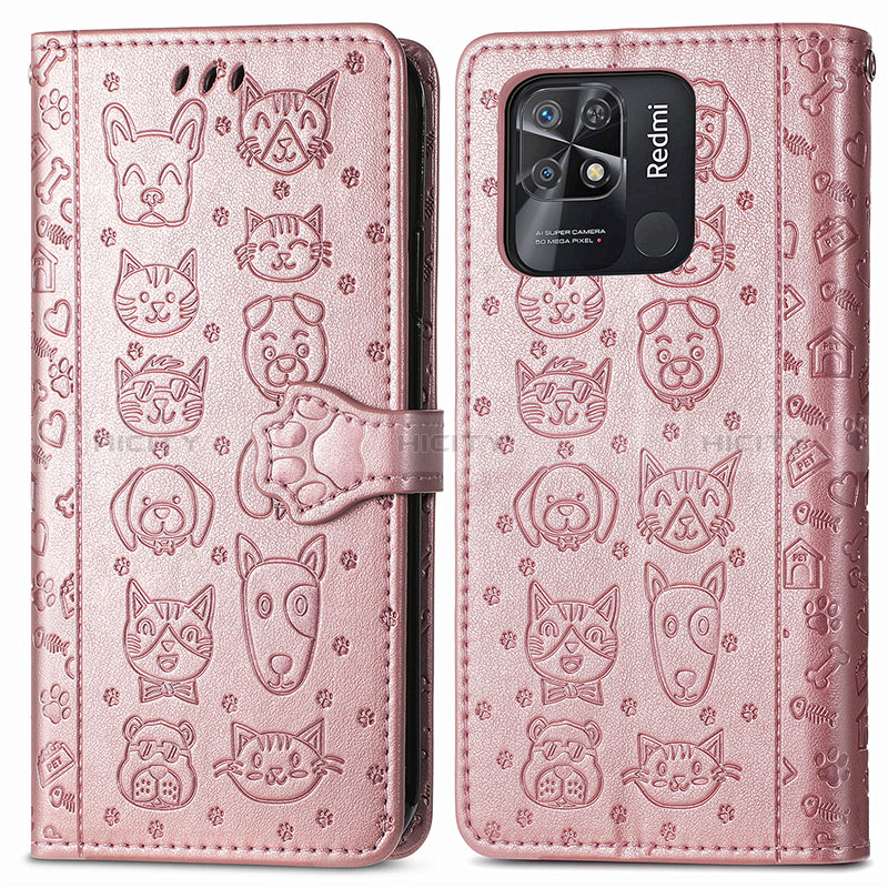 Custodia Portafoglio In Pelle Fantasia Modello Cover con Supporto S03D per Xiaomi Redmi 10 India Oro Rosa