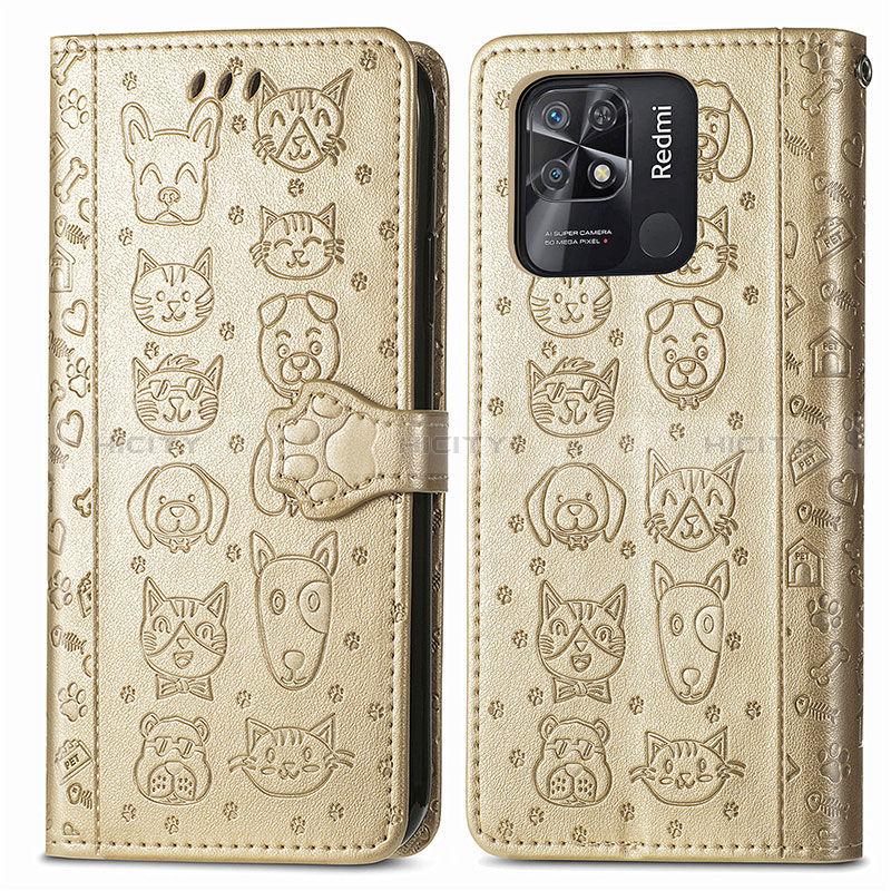 Custodia Portafoglio In Pelle Fantasia Modello Cover con Supporto S03D per Xiaomi Redmi 10 Power Oro