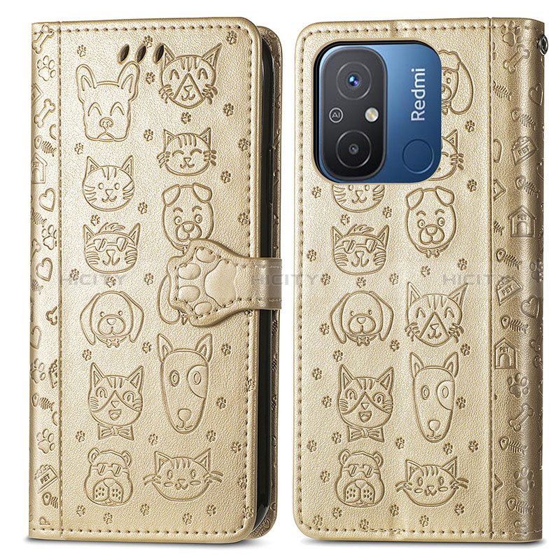 Custodia Portafoglio In Pelle Fantasia Modello Cover con Supporto S03D per Xiaomi Redmi 11A 4G Oro