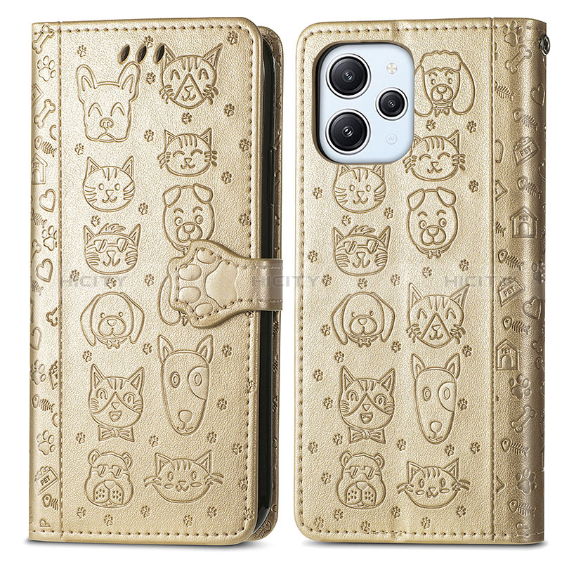 Custodia Portafoglio In Pelle Fantasia Modello Cover con Supporto S03D per Xiaomi Redmi 12 4G Oro