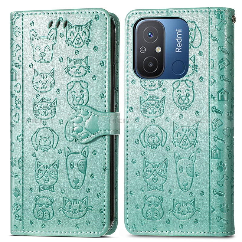 Custodia Portafoglio In Pelle Fantasia Modello Cover con Supporto S03D per Xiaomi Redmi 12C 4G Verde