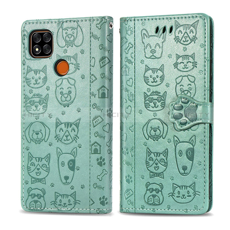 Custodia Portafoglio In Pelle Fantasia Modello Cover con Supporto S03D per Xiaomi Redmi 9 India Verde