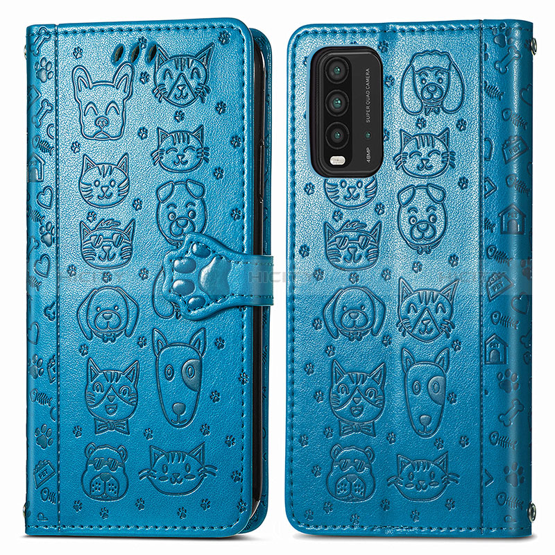 Custodia Portafoglio In Pelle Fantasia Modello Cover con Supporto S03D per Xiaomi Redmi 9 Power Blu