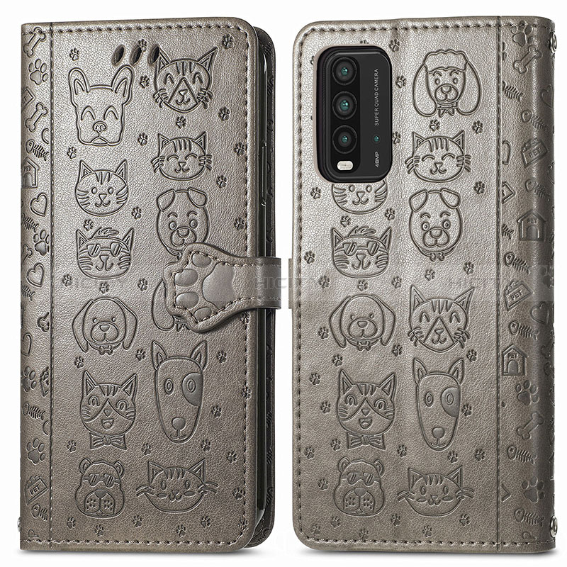 Custodia Portafoglio In Pelle Fantasia Modello Cover con Supporto S03D per Xiaomi Redmi 9 Power Grigio