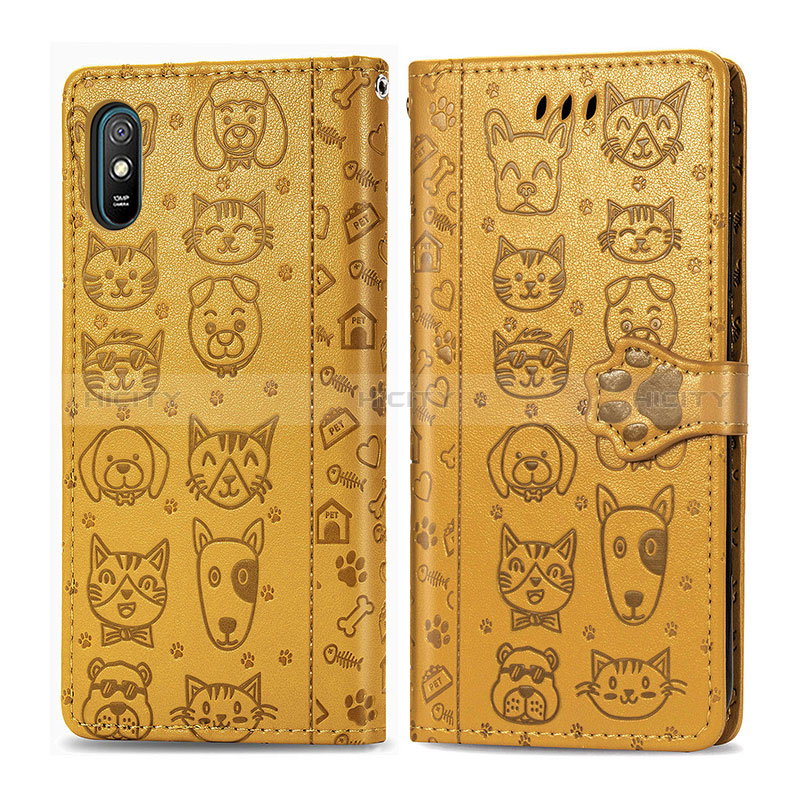 Custodia Portafoglio In Pelle Fantasia Modello Cover con Supporto S03D per Xiaomi Redmi 9A Giallo