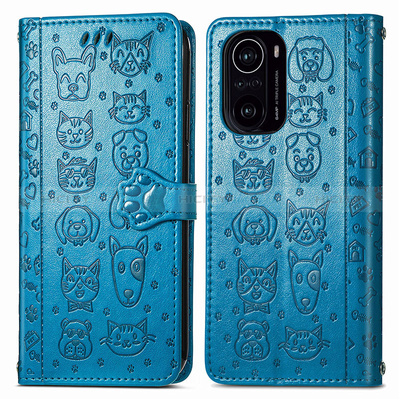 Custodia Portafoglio In Pelle Fantasia Modello Cover con Supporto S03D per Xiaomi Redmi K40 Pro+ Plus 5G Blu